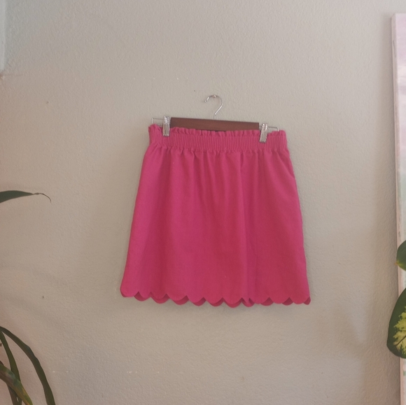 J Crew Linen Cotton Scallop Hem Hot Pink Paperbag Waist Lined Casual Boho Skirt - Picture 5 of 6